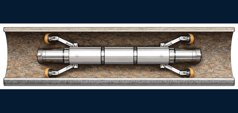 Cylindrical inspection robot with wall-contact arms inside natural gas pipeline